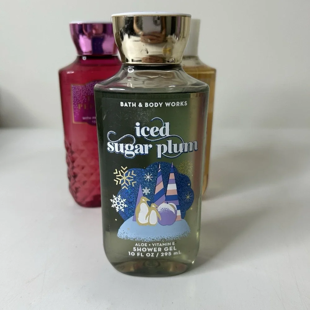 Bath & Body Works Christmas Shower Gel Peppermint Cashmere Sugar Plum Lot Of 3